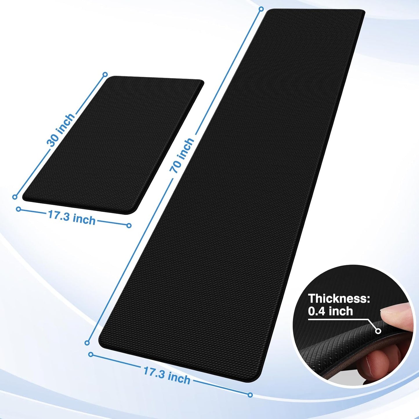 2PCS Kitchen Rugs, Cushioned Anti Fatigue Kitchen Mats for Floor, Non-Slip Standing Desk Mat, Waterproof Kitchen Rug Set for Kitchen, Floor, Office,17.3"×30"+17.3"×47",Black