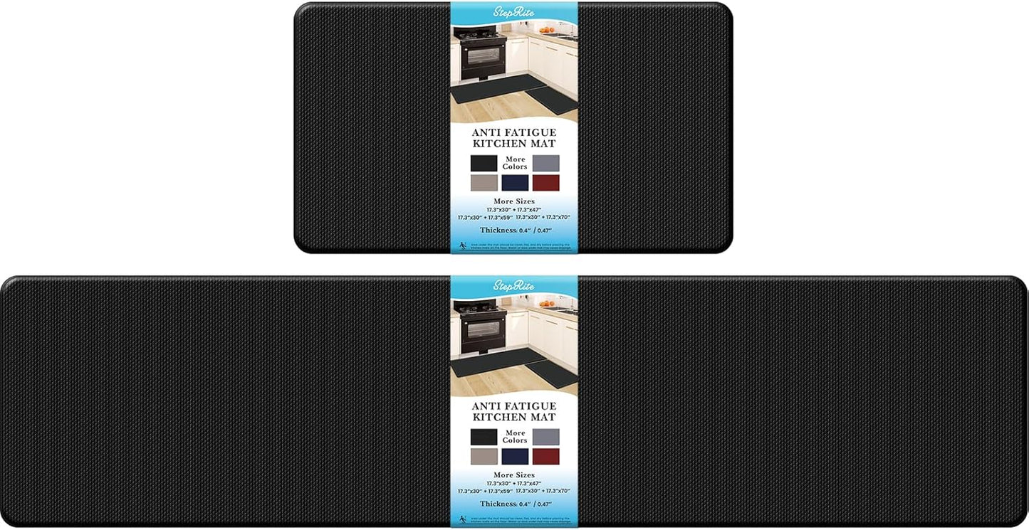 2PCS Kitchen Rugs, Cushioned Anti Fatigue Kitchen Mats for Floor, Non-Slip Standing Desk Mat, Waterproof Kitchen Rug Set for Kitchen, Floor, Office,17.3"×30"+17.3"×47",Black