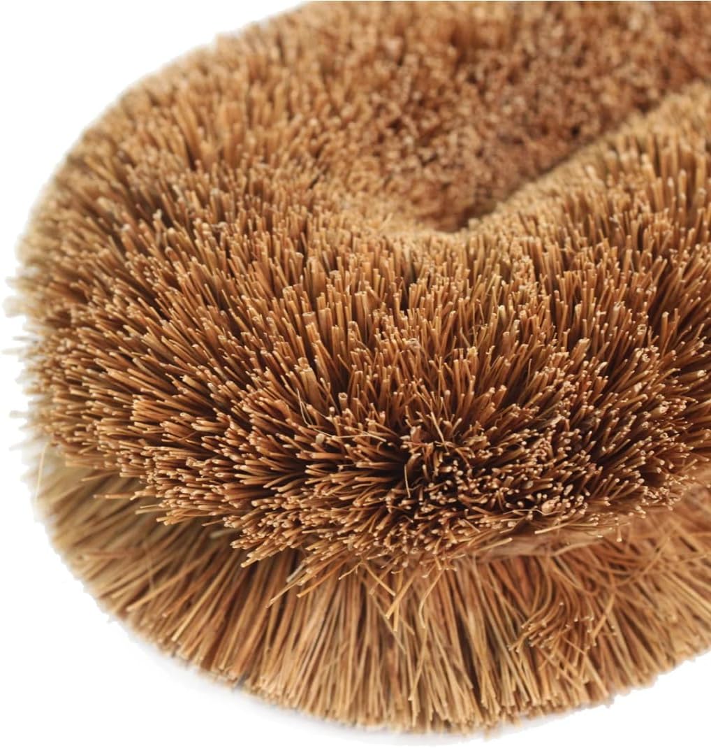Pack of 2 Tawashi Brushes for Cleaning Fruits & Vegetables & Other Natural Coconut Fiber Scrubber, Household use with Wire Hanging Loop, Vegetable Scrub and Coconut Coir Brush, Brown
