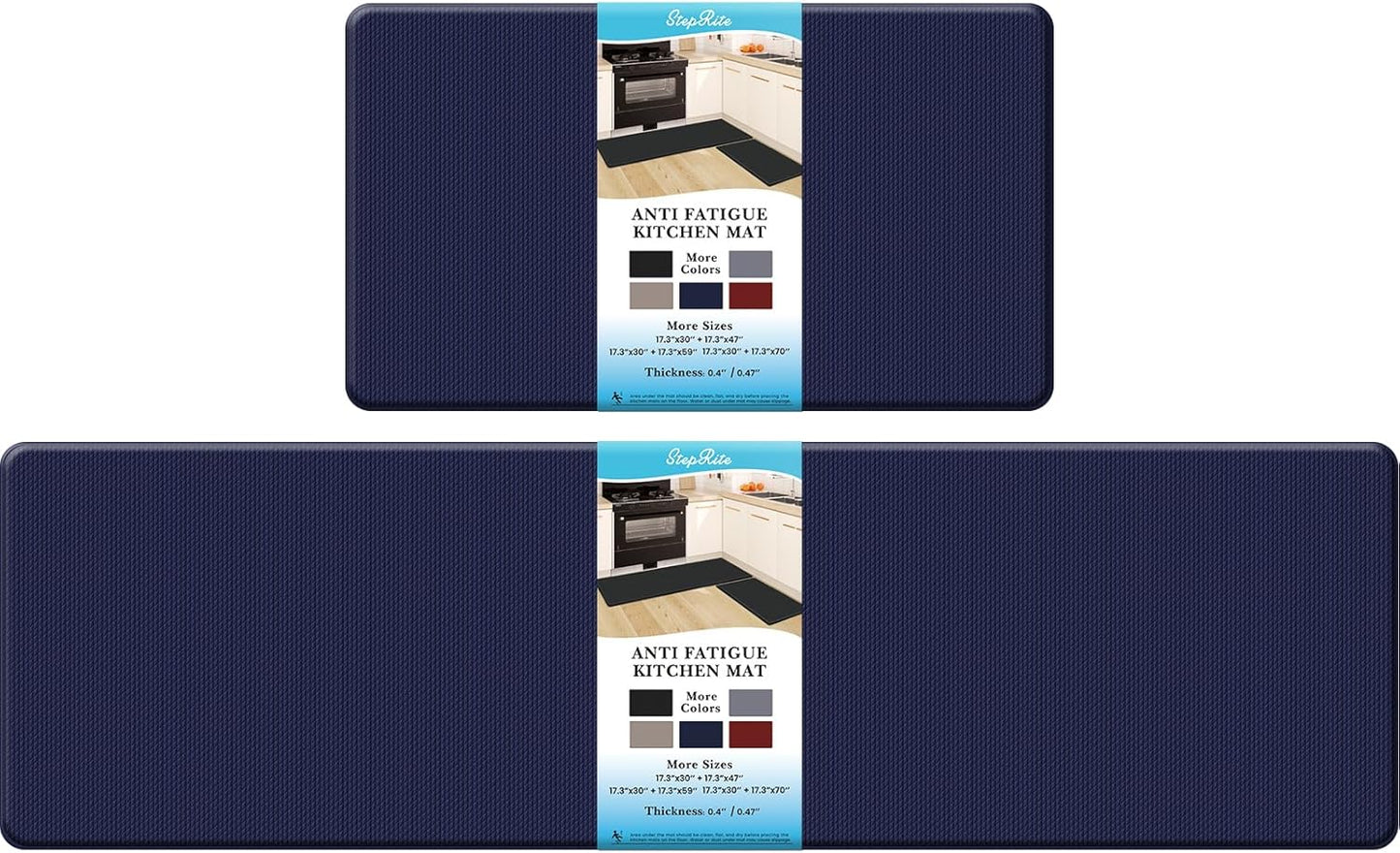 2PCS Kitchen Rugs, Cushioned Anti Fatigue Kitchen Mats for Floor, Non-Slip Standing Desk Mat, Waterproof Kitchen Rug Set for Kitchen, Floor, Office,17.3"×30"+17.3"×47",Black