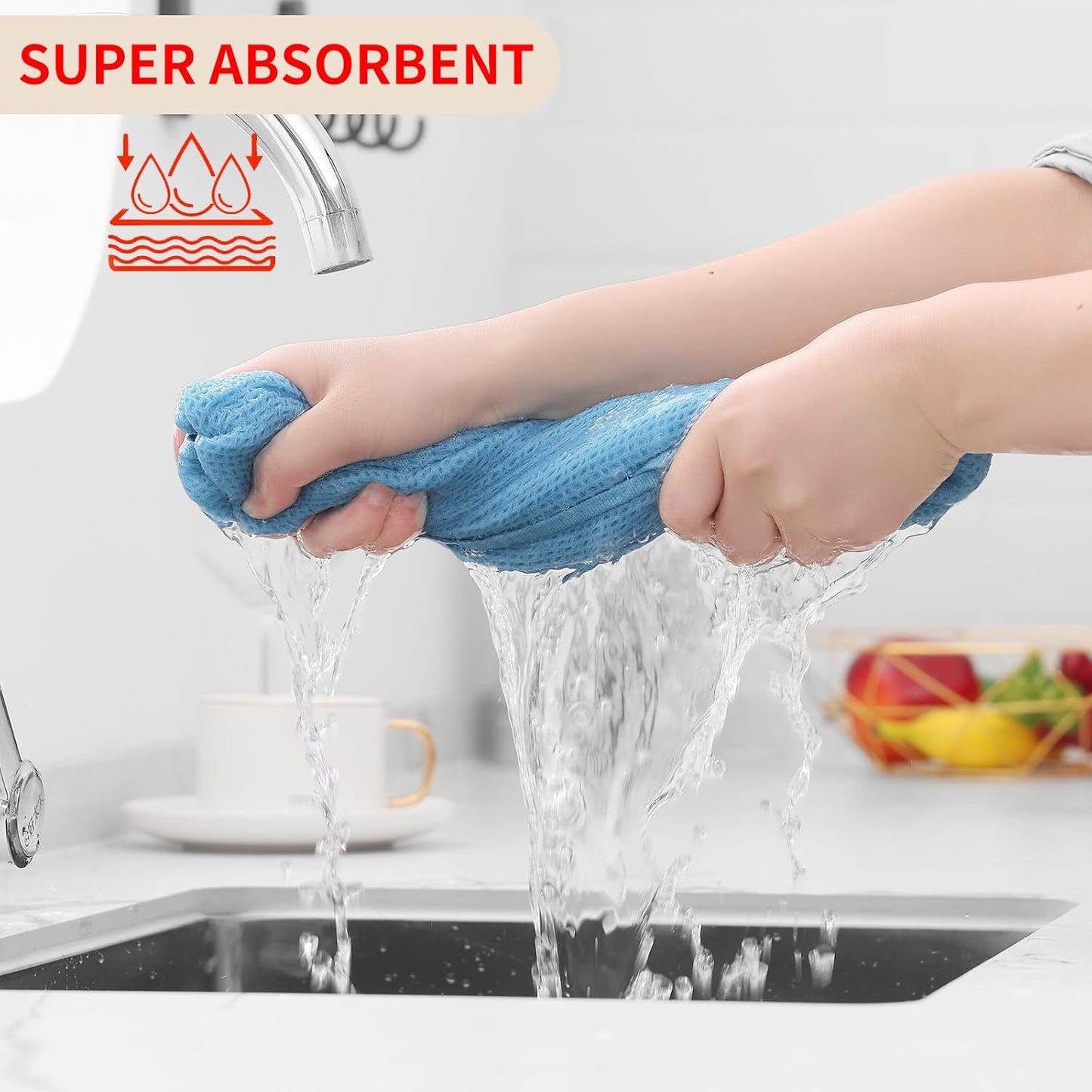 100% Cotton Waffle Weave Kitchen Dish Cloths, Ultra Soft Absorbent Quick Drying Dish Towels, 12 x 12 Inches, 6-Pack, Dark Grey