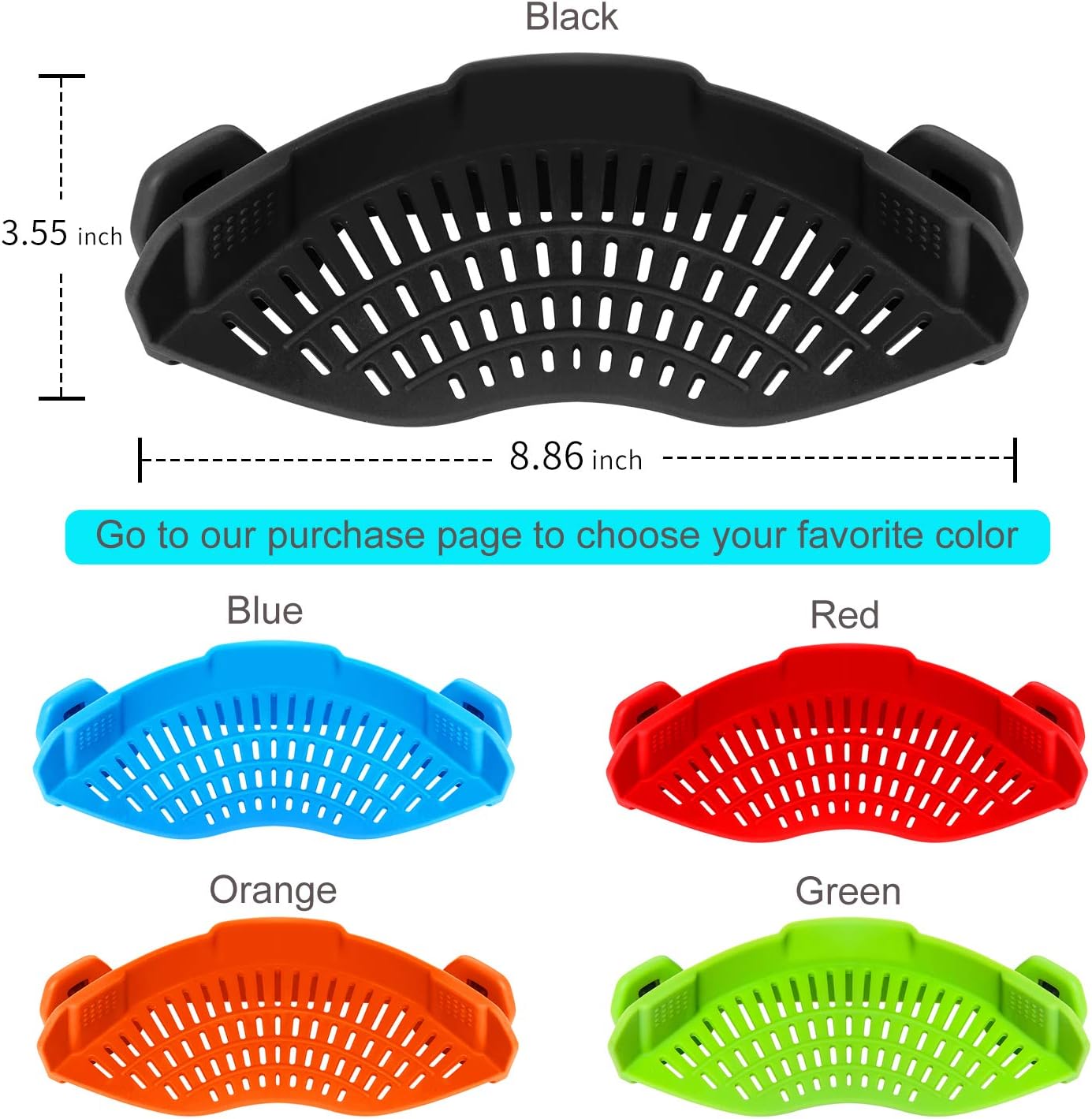 Clip On Strainer Silicone for All Pots and Pans, Pasta Strainer Clip on Food Strainer for Meat Vegetables Fruit Silicone Kitchen Colander