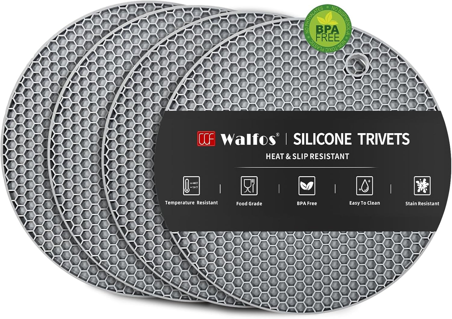 Silicone Trivet Mats - 4 Heat Resistant Pot Holders, Multipurpose Non-Slip Hot Pads for Kitchen Potholders, Hot Dishers, Jar Opener, Spoon Holder, Food Grade Silicone & BPA Free (Black)