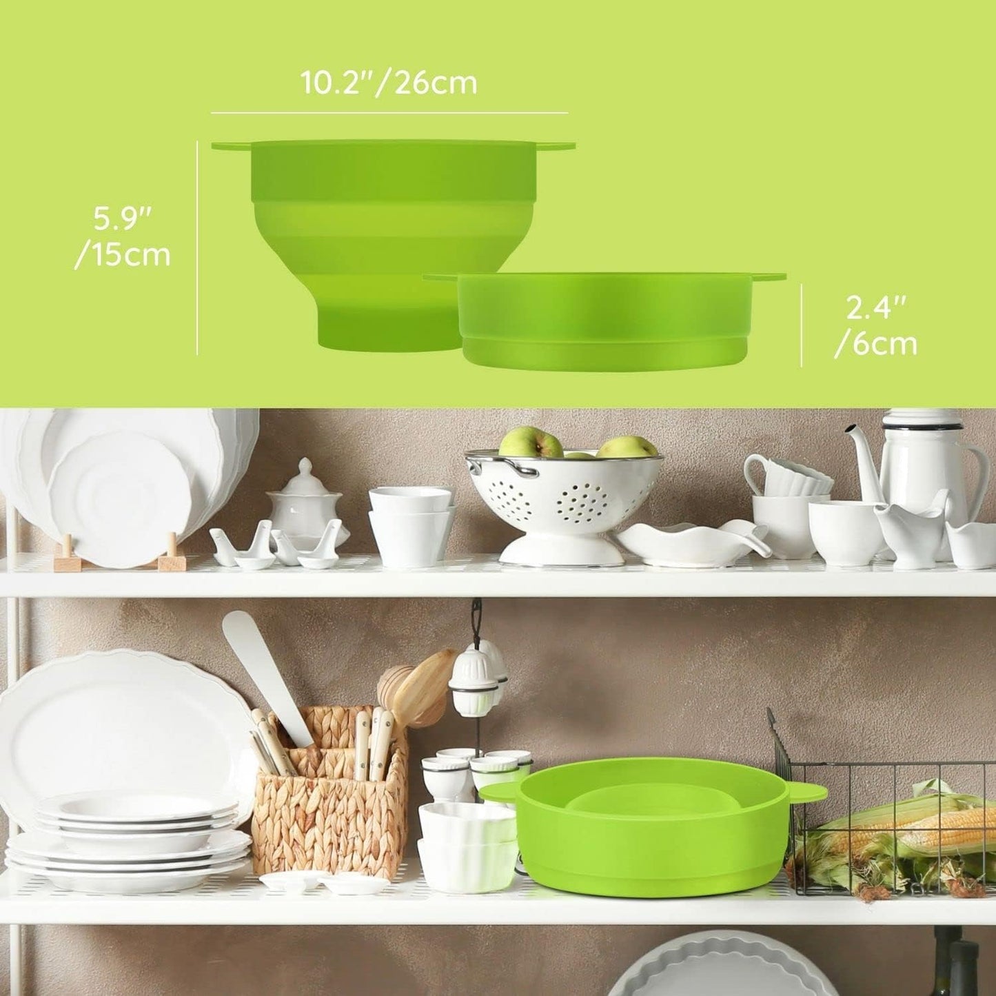 Silicone Microwave Popcorn Popper BPA Free Collapsible Popcorn Bowl Microwavable Pop Corn Maker with Lid and Handle Dishwasher Safe Silicon Bucket for Parties and Movie Nights, Green