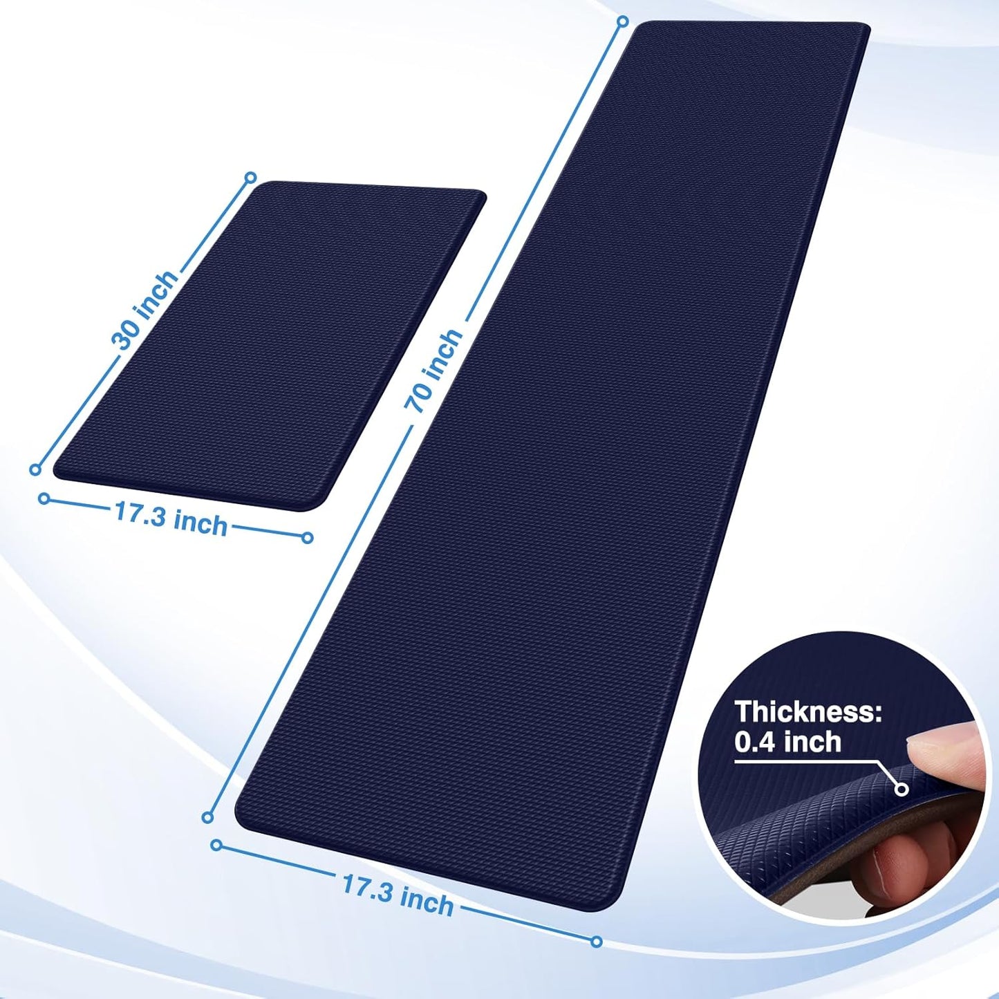 2PCS Kitchen Rugs, Cushioned Anti Fatigue Kitchen Mats for Floor, Non-Slip Standing Desk Mat, Waterproof Kitchen Rug Set for Kitchen, Floor, Office,17.3"×30"+17.3"×47",Black