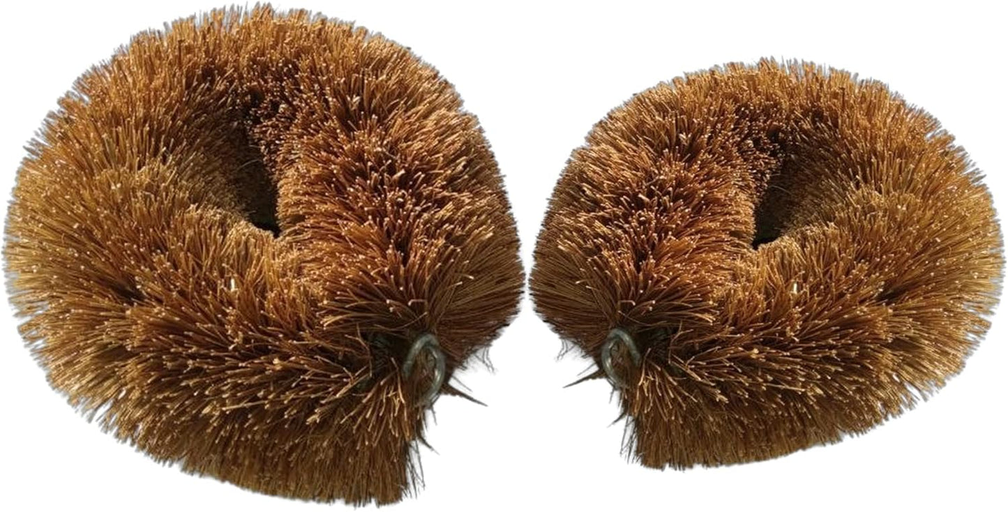 Pack of 2 Tawashi Brushes for Cleaning Fruits & Vegetables & Other Natural Coconut Fiber Scrubber, Household use with Wire Hanging Loop, Vegetable Scrub and Coconut Coir Brush, Brown