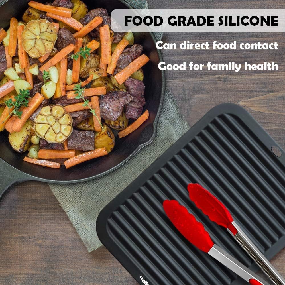 Silicone Trivet Mats - 4 Heat Resistant Pot Holders, Multipurpose Non-Slip Hot Pads for Kitchen Potholders, Hot Dishers, Jar Opener, Spoon Holder, Food Grade Silicone & BPA Free (Black)