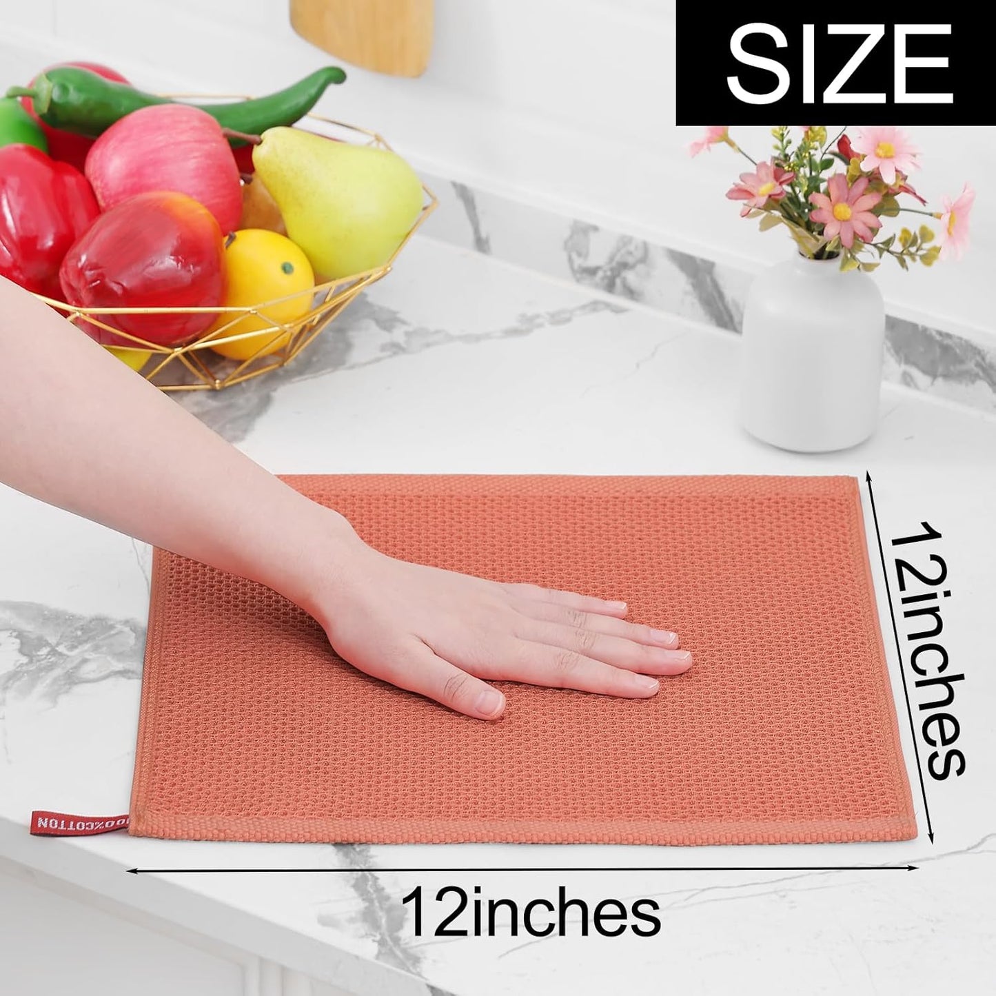 100% Cotton Waffle Weave Kitchen Dish Cloths, Ultra Soft Absorbent Quick Drying Dish Towels, 12 x 12 Inches, 6-Pack, Dark Grey