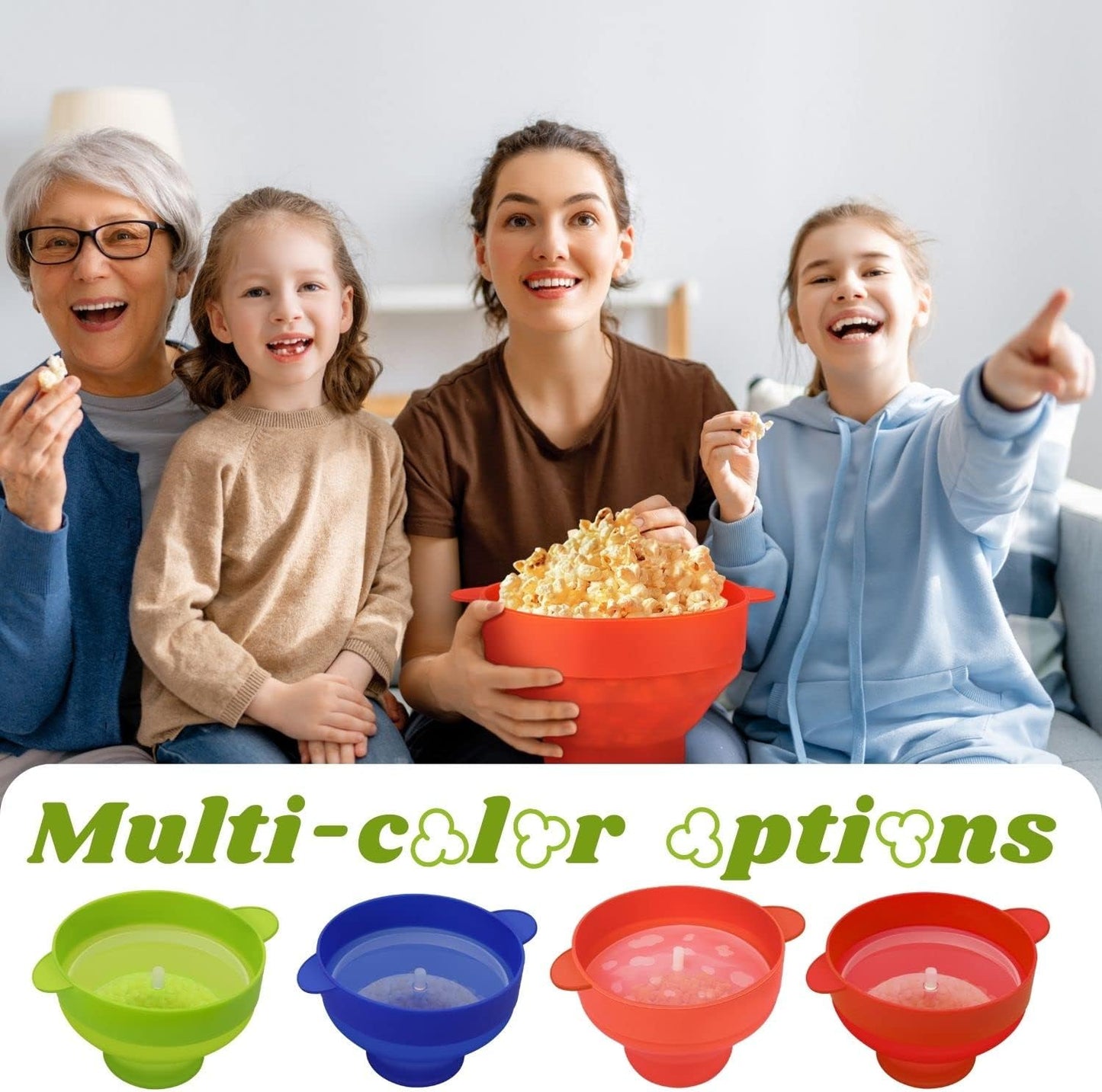 Silicone Microwave Popcorn Popper BPA Free Collapsible Popcorn Bowl Microwavable Pop Corn Maker with Lid and Handle Dishwasher Safe Silicon Bucket for Parties and Movie Nights, Green
