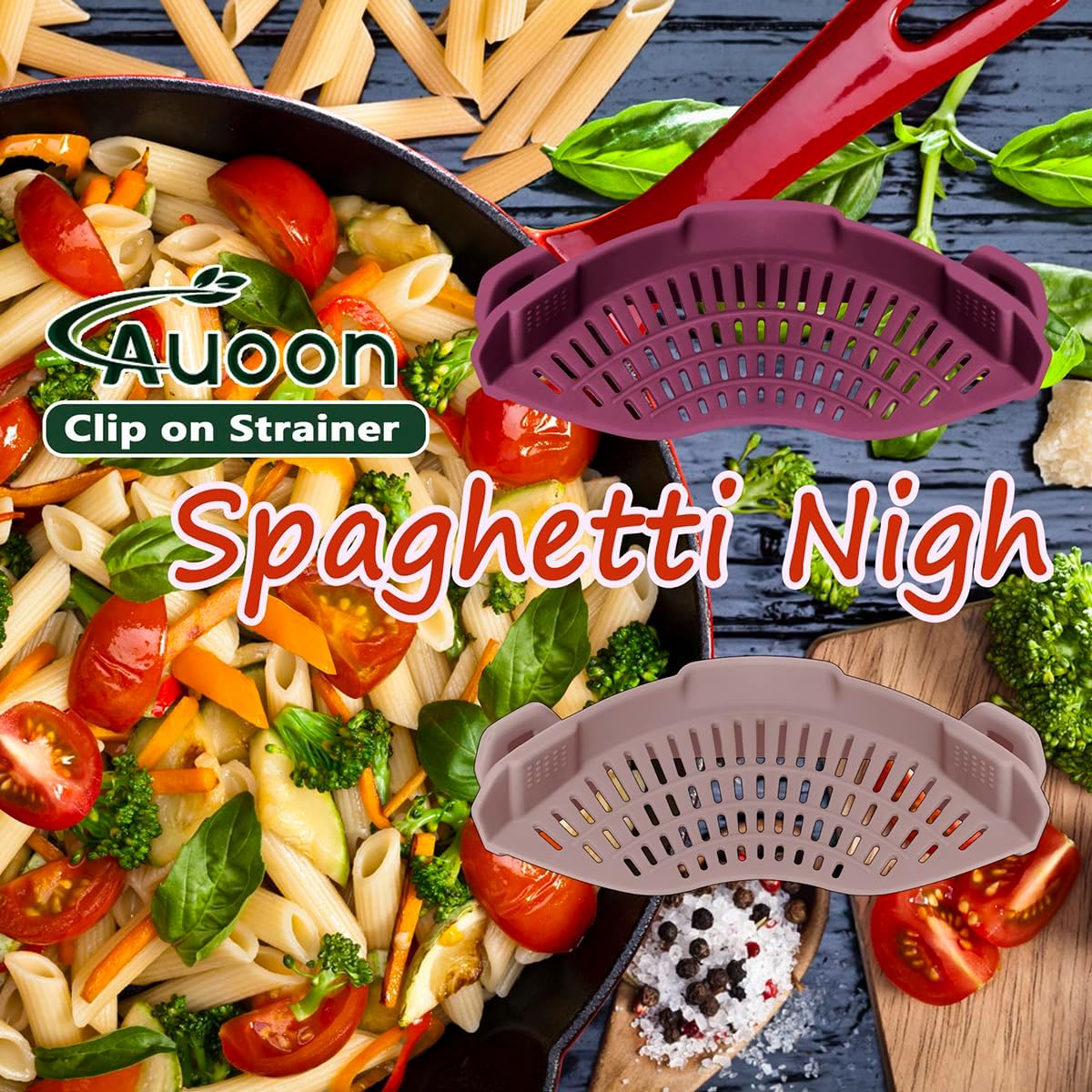 Clip On Strainer Silicone for All Pots and Pans, Pasta Strainer Clip on Food Strainer for Meat Vegetables Fruit Silicone Kitchen Colander