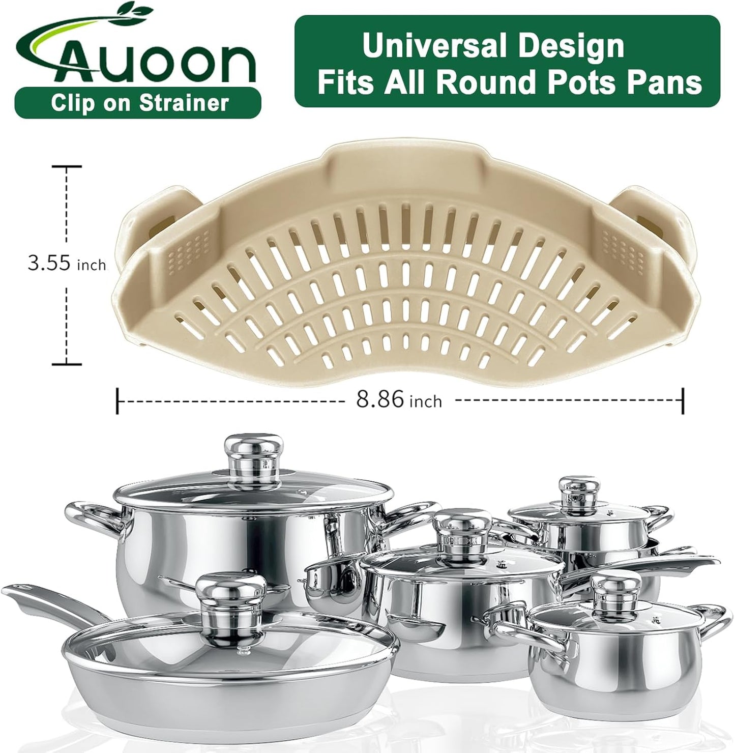 Clip On Strainer Silicone for All Pots and Pans, Pasta Strainer Clip on Food Strainer for Meat Vegetables Fruit Silicone Kitchen Colander