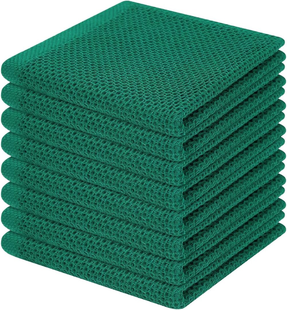100% Cotton Waffle Weave Kitchen Dish Cloths, Ultra Soft Absorbent Quick Drying Dish Towels, 12 x 12 Inches, 6-Pack, Dark Grey