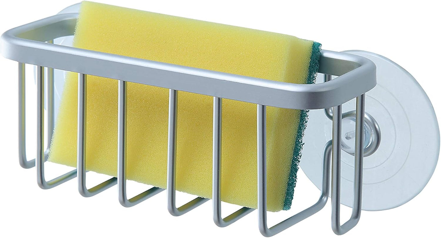 Kitchen Sink Suction Holder for Sponges, Scrubbers, Soap, Kitchen, Bathroom, 6" x 2.5" x 2.75", Aluminum (Black)