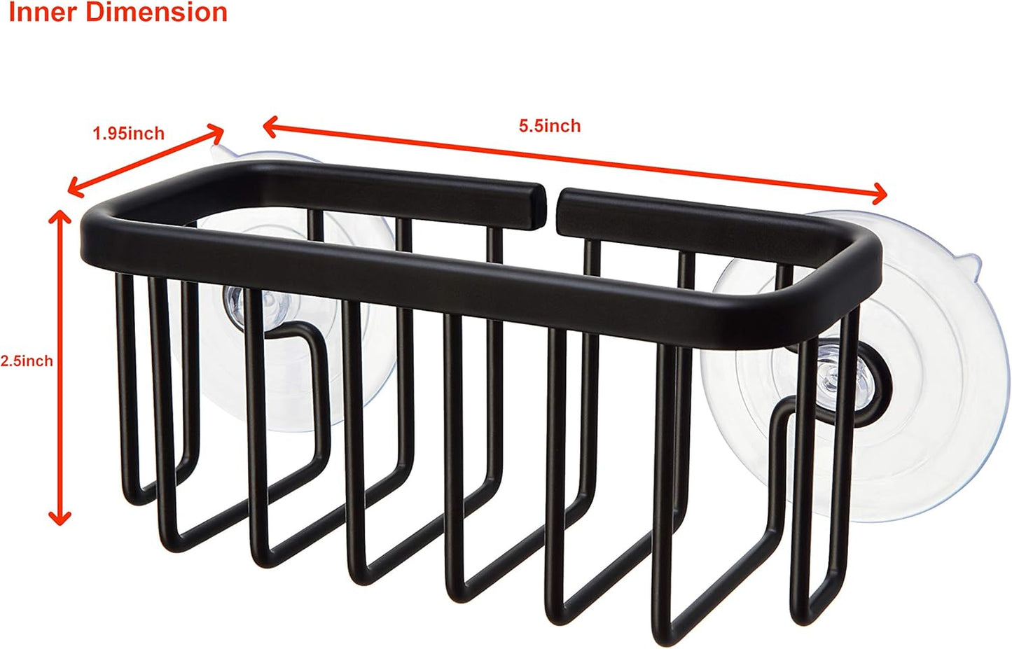 Kitchen Sink Suction Holder for Sponges, Scrubbers, Soap, Kitchen, Bathroom, 6" x 2.5" x 2.75", Aluminum (Black)