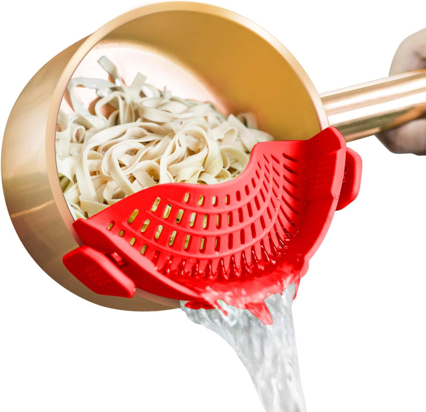 Clip On Strainer Silicone for All Pots and Pans, Pasta Strainer Clip on Food Strainer for Meat Vegetables Fruit Silicone Kitchen Colander