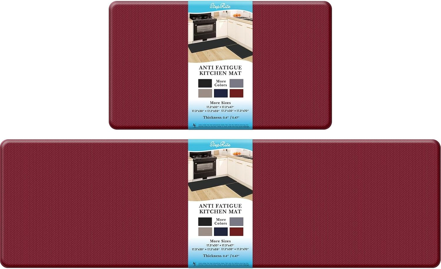 2PCS Kitchen Rugs, Cushioned Anti Fatigue Kitchen Mats for Floor, Non-Slip Standing Desk Mat, Waterproof Kitchen Rug Set for Kitchen, Floor, Office,17.3"×30"+17.3"×47",Black