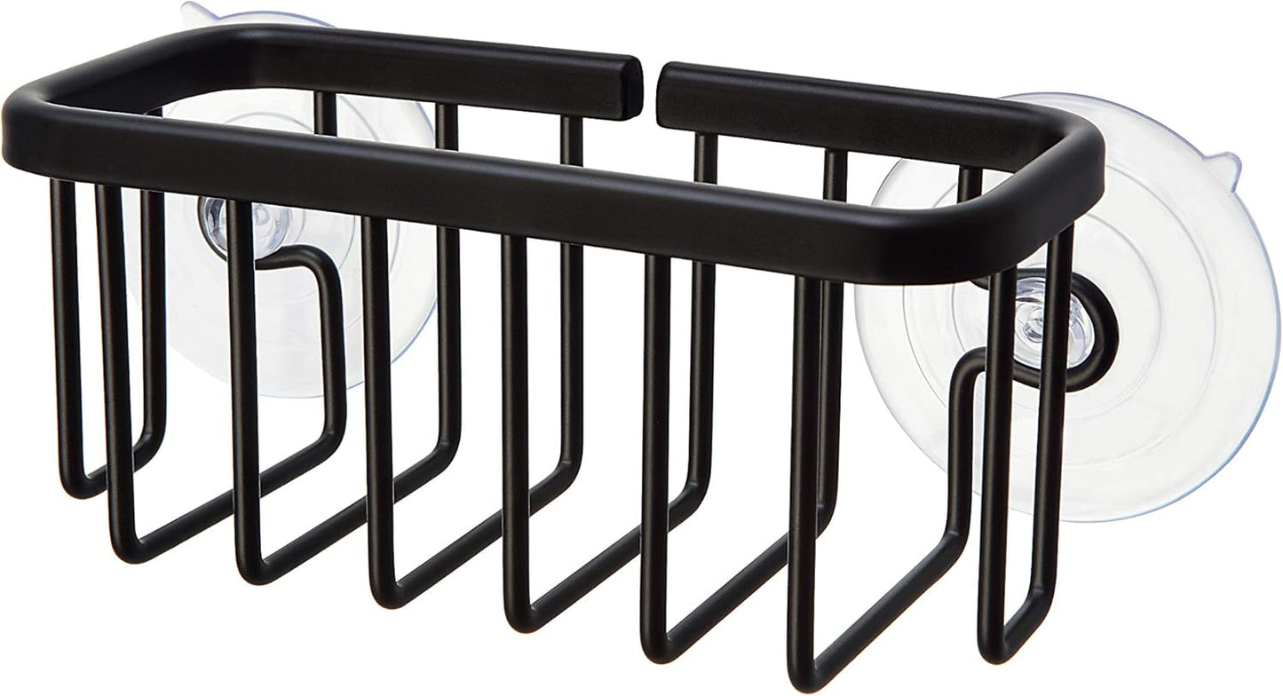 Kitchen Sink Suction Holder for Sponges, Scrubbers, Soap, Kitchen, Bathroom, 6" x 2.5" x 2.75", Aluminum (Black)