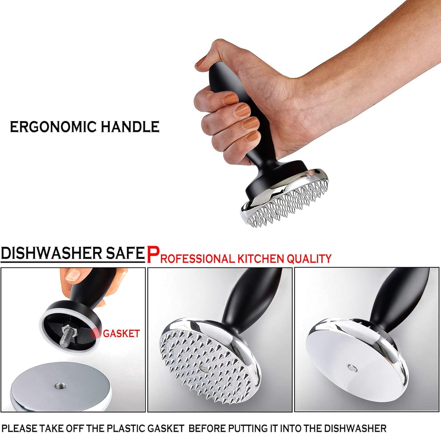 Reversible Meat Tenderizer and Pounder Dual Sided Meat Tenderizer Marinating Prep Tool, Mysterious Black