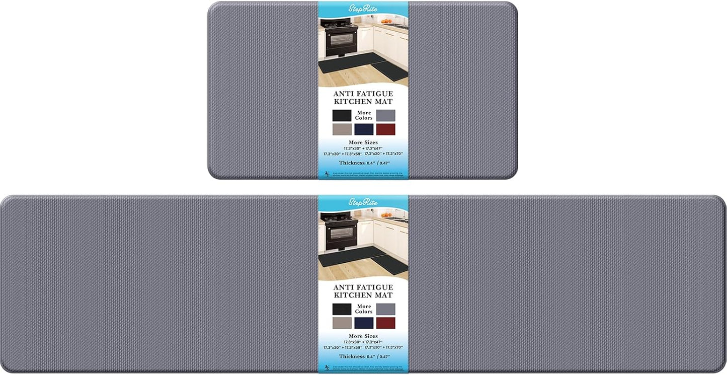 2PCS Kitchen Rugs, Cushioned Anti Fatigue Kitchen Mats for Floor, Non-Slip Standing Desk Mat, Waterproof Kitchen Rug Set for Kitchen, Floor, Office,17.3"×30"+17.3"×47",Black
