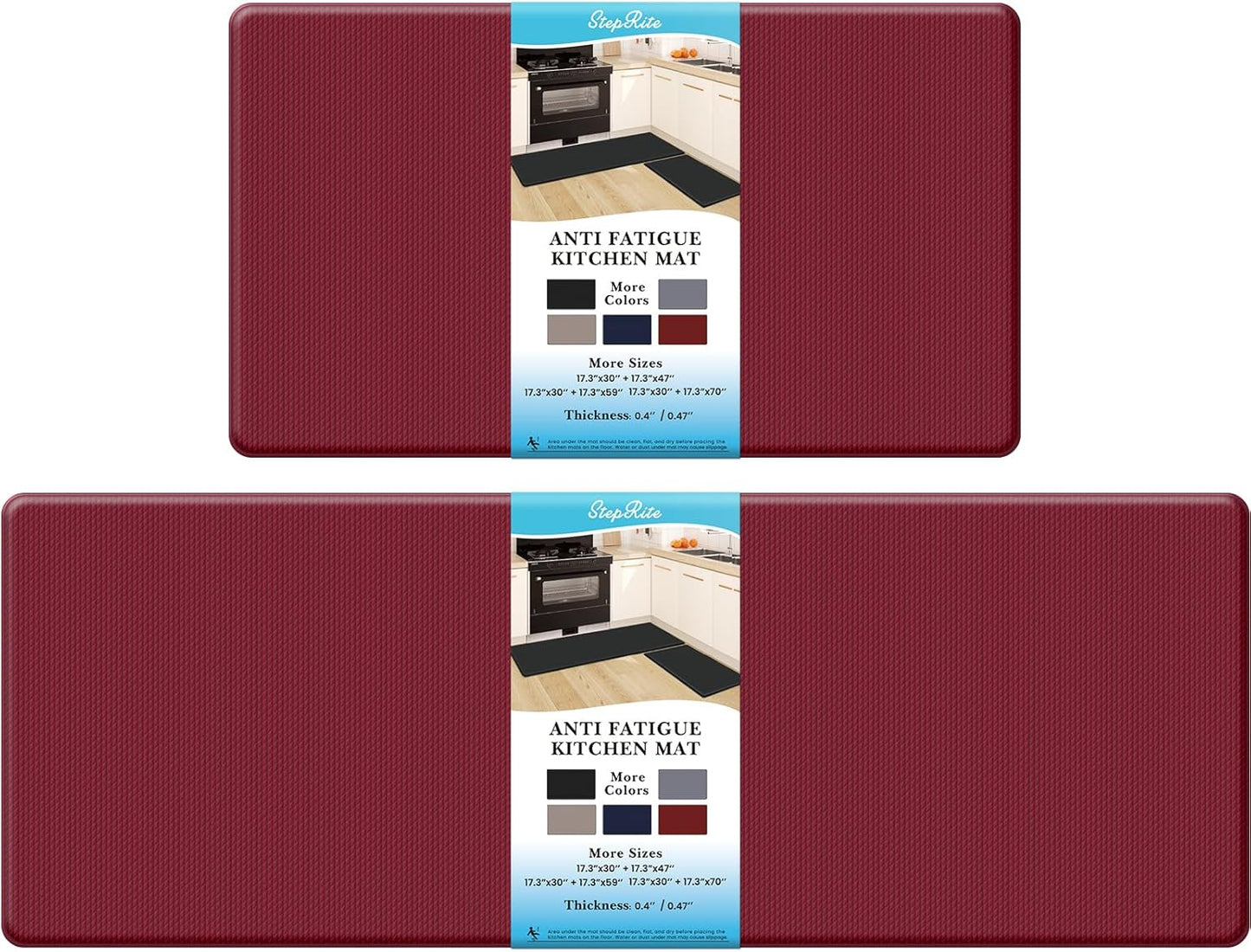 2PCS Kitchen Rugs, Cushioned Anti Fatigue Kitchen Mats for Floor, Non-Slip Standing Desk Mat, Waterproof Kitchen Rug Set for Kitchen, Floor, Office,17.3"×30"+17.3"×47",Black
