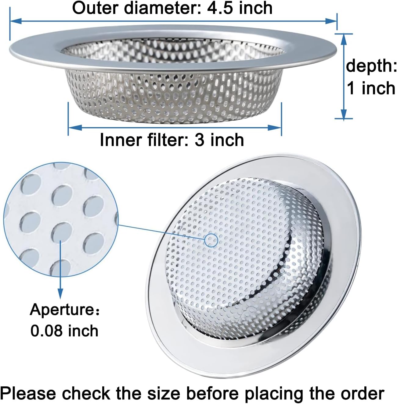 2 Pcs Sink Strainer for Most Kitchen Sink Drain Basket, Upgraded Double-Layer Safe Design Kitchen Sink Strainer (Outer Diameter 4.5 Inch)