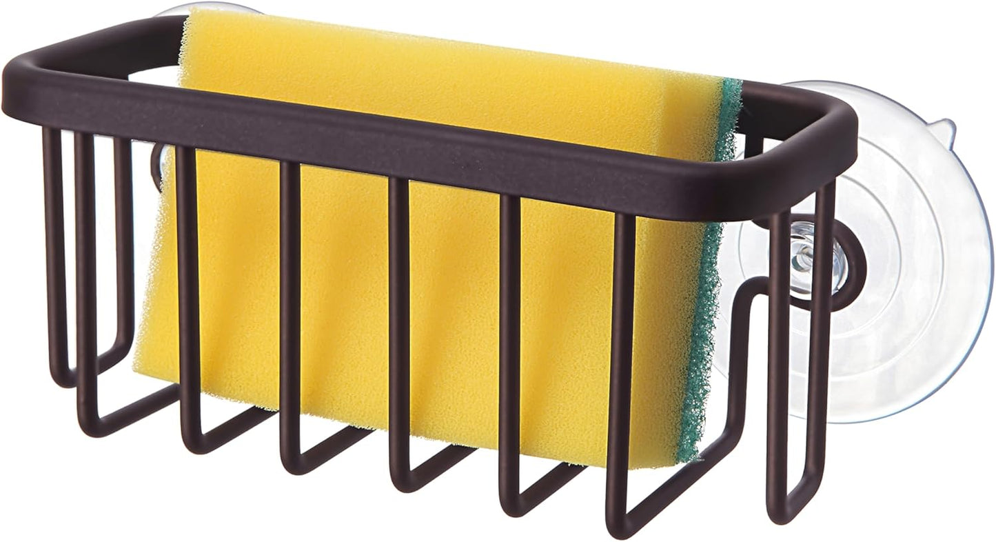 Kitchen Sink Suction Holder for Sponges, Scrubbers, Soap, Kitchen, Bathroom, 6" x 2.5" x 2.75", Aluminum (Black)