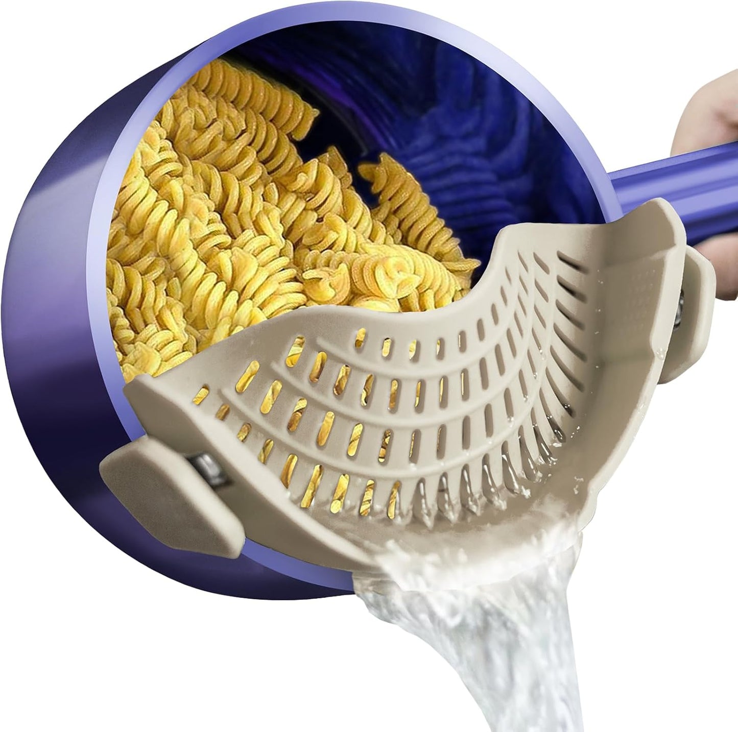 Clip On Strainer Silicone for All Pots and Pans, Pasta Strainer Clip on Food Strainer for Meat Vegetables Fruit Silicone Kitchen Colander