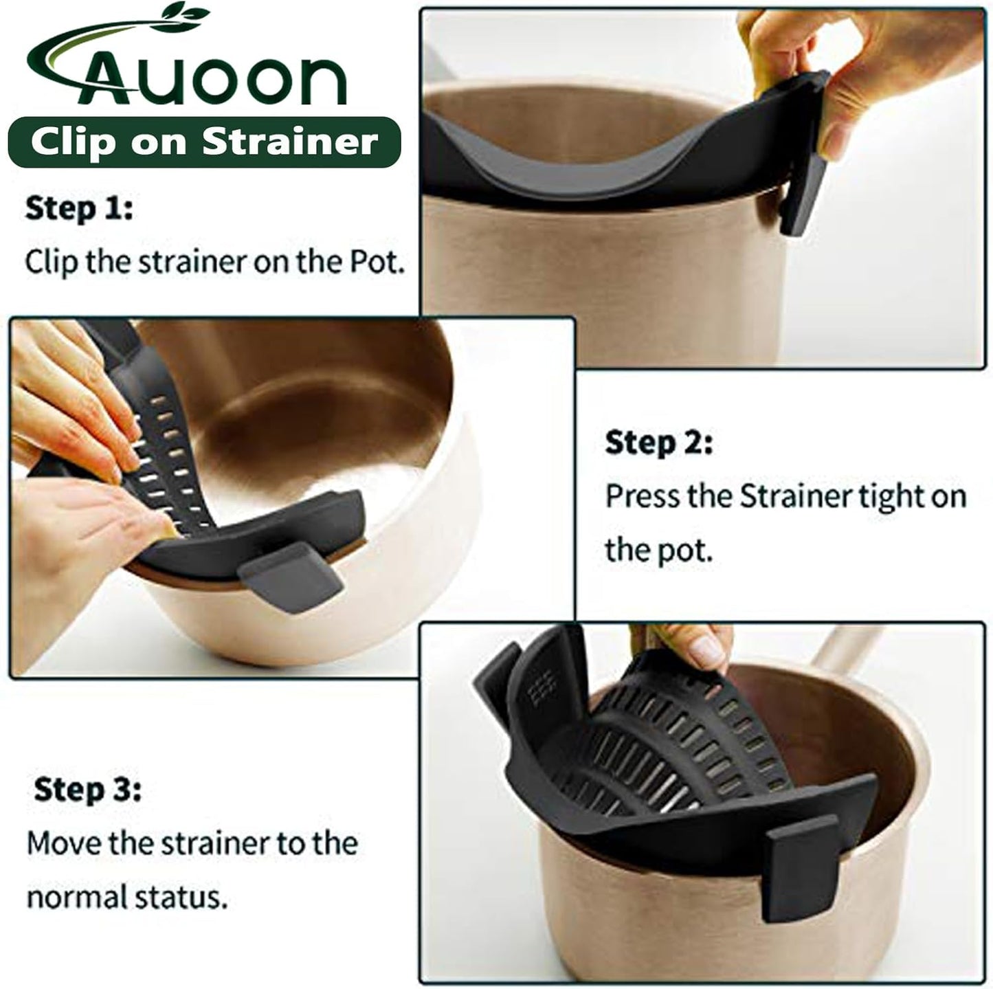 Clip On Strainer Silicone for All Pots and Pans, Pasta Strainer Clip on Food Strainer for Meat Vegetables Fruit Silicone Kitchen Colander