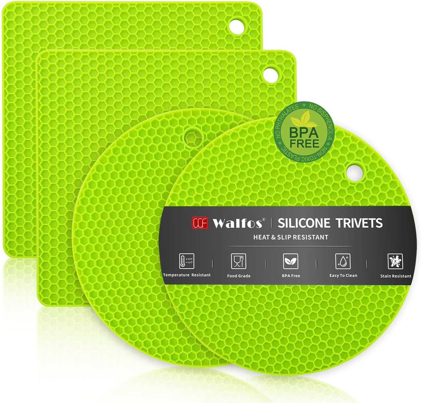 Silicone Trivet Mats - 4 Heat Resistant Pot Holders, Multipurpose Non-Slip Hot Pads for Kitchen Potholders, Hot Dishers, Jar Opener, Spoon Holder, Food Grade Silicone & BPA Free (Black)