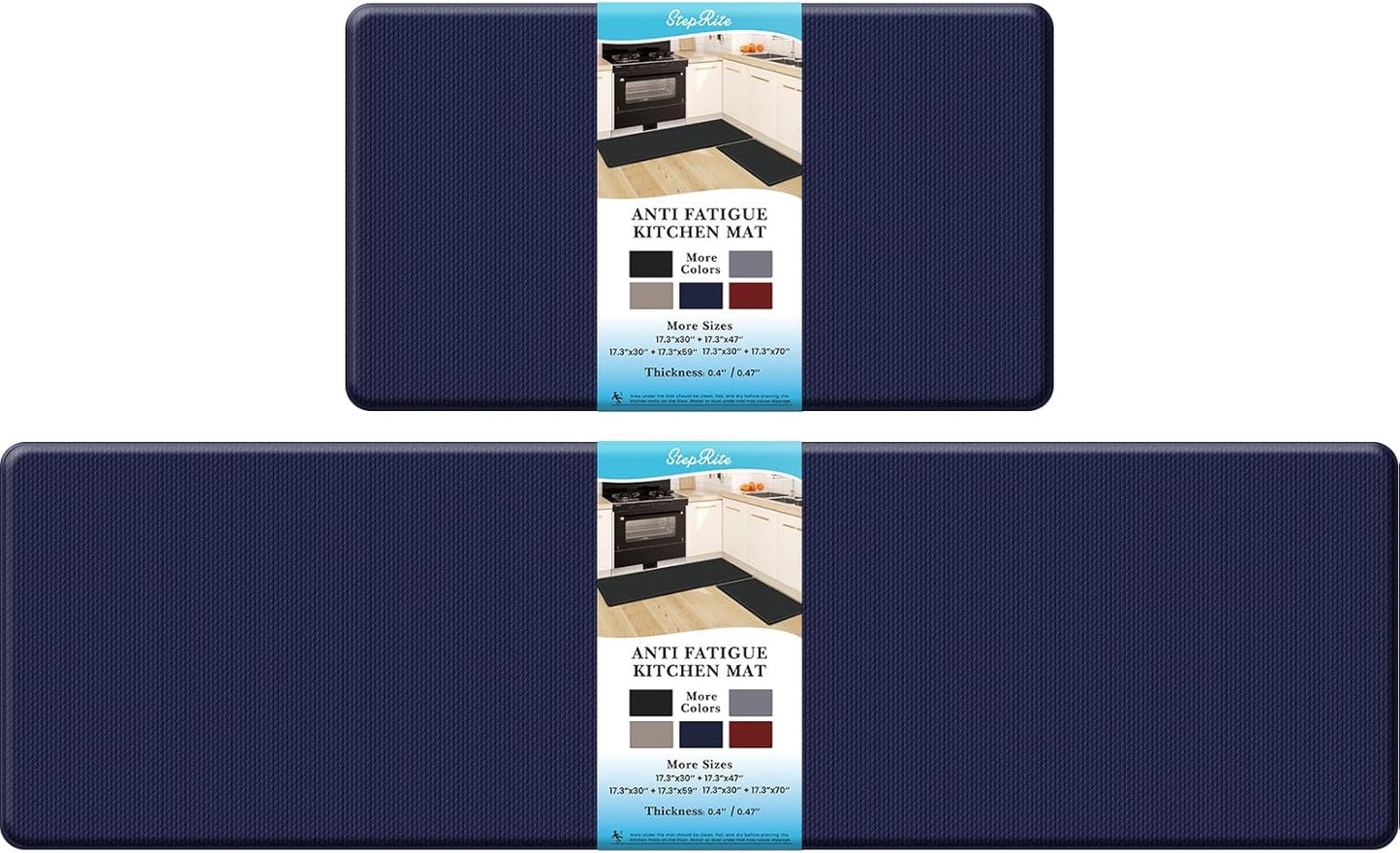 2PCS Kitchen Rugs, Cushioned Anti Fatigue Kitchen Mats for Floor, Non-Slip Standing Desk Mat, Waterproof Kitchen Rug Set for Kitchen, Floor, Office,17.3"×30"+17.3"×47",Black