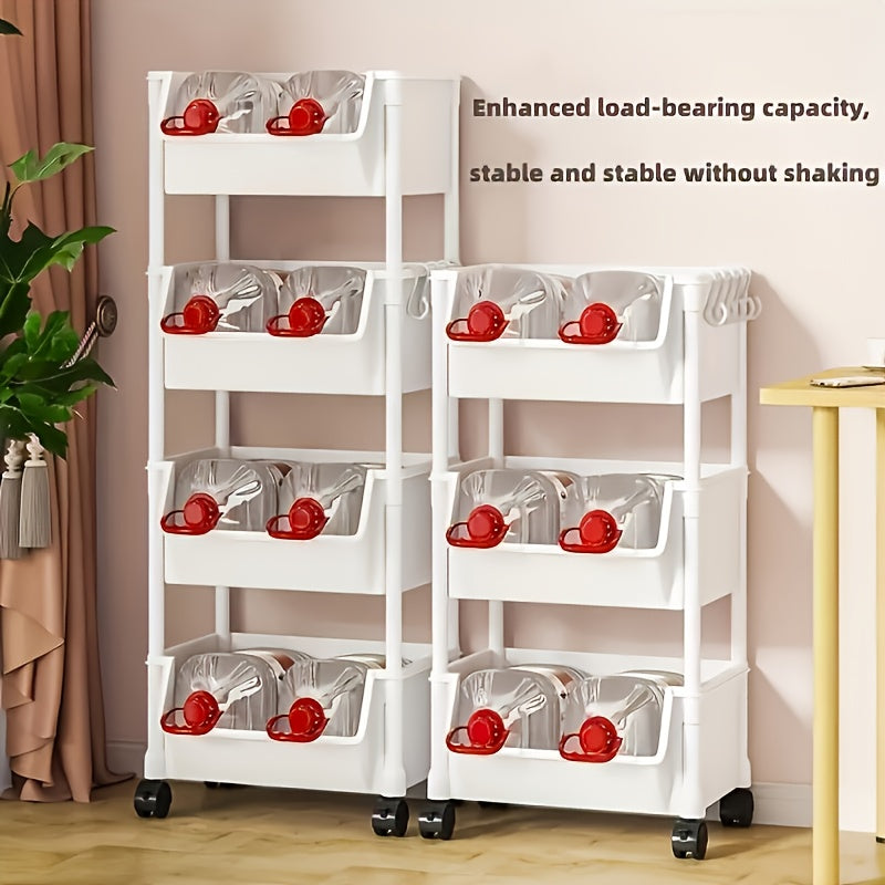5 Layer White Storage Shelf, Wheel-Based Mobile Shelf For Optimal Storage Racks In Living Room, Bedroom, Dormitory, Office, Garage Space, Utility Shelves