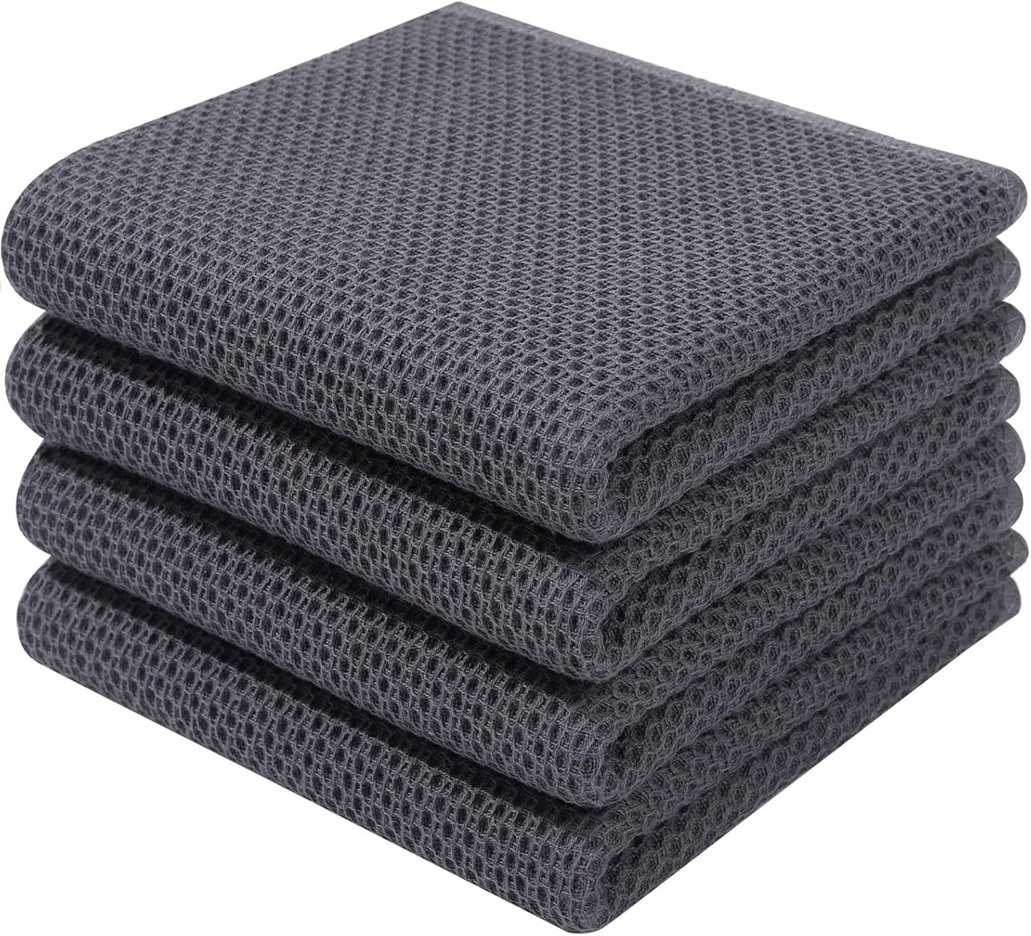 100% Cotton Waffle Weave Kitchen Dish Cloths, Ultra Soft Absorbent Quick Drying Dish Towels, 12 x 12 Inches, 6-Pack, Dark Grey