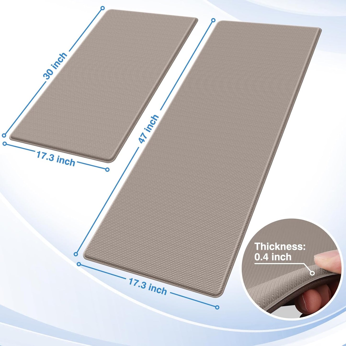 2PCS Kitchen Rugs, Cushioned Anti Fatigue Kitchen Mats for Floor, Non-Slip Standing Desk Mat, Waterproof Kitchen Rug Set for Kitchen, Floor, Office,17.3"×30"+17.3"×47",Black