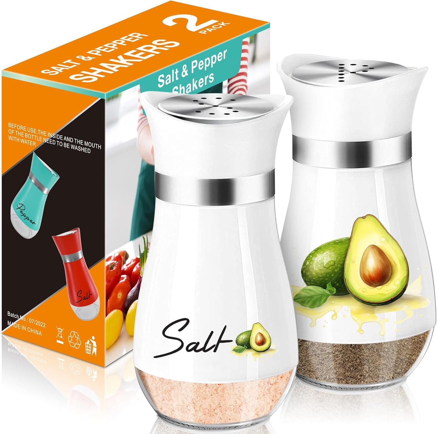Salt and Pepper Shakers Set,4 oz Glass Bottom Salt Pepper Shaker with Stainless Steel Lid for Kitchen Cooking Table, RV, Camp,BBQ Refillable Design (Pink)