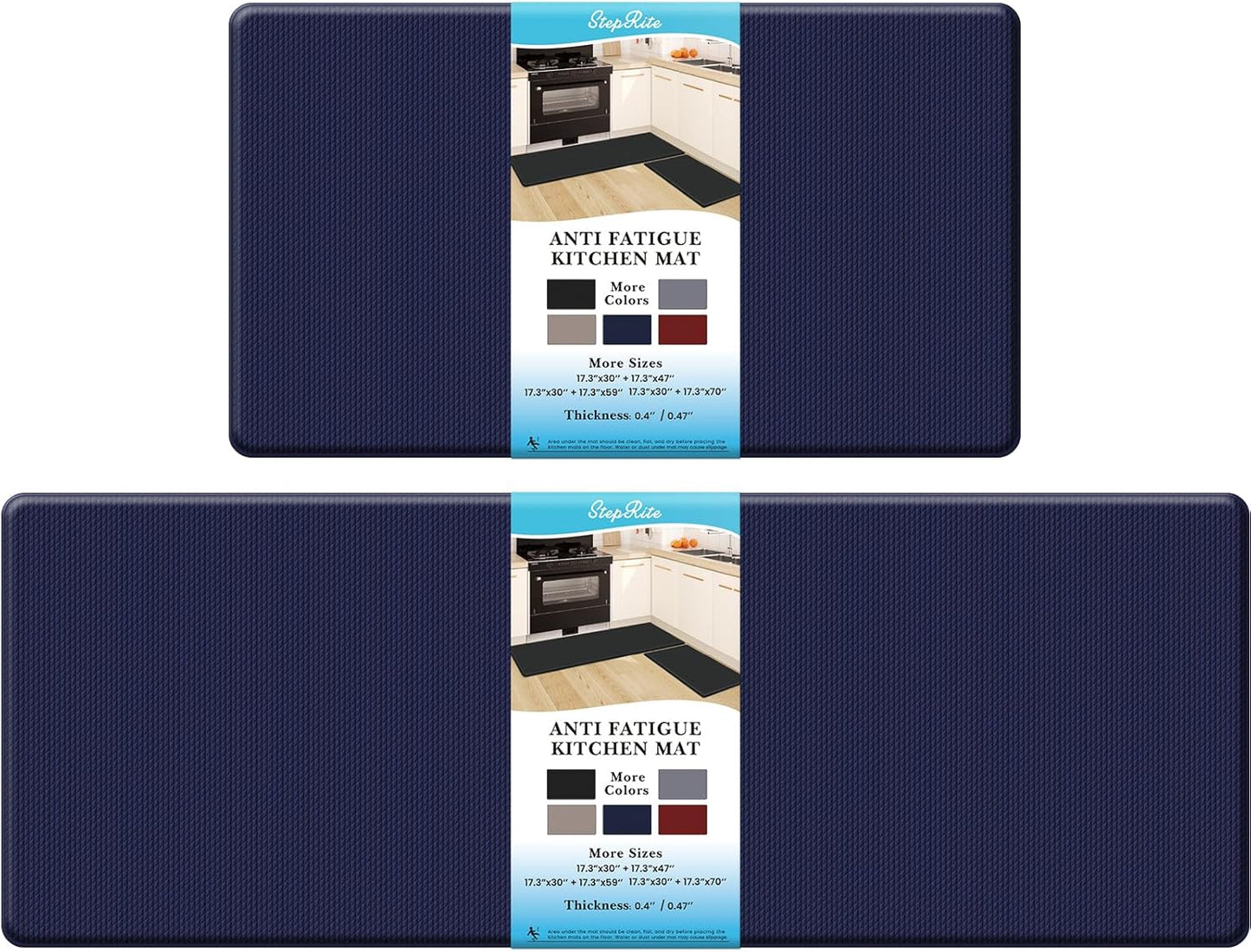 2PCS Kitchen Rugs, Cushioned Anti Fatigue Kitchen Mats for Floor, Non-Slip Standing Desk Mat, Waterproof Kitchen Rug Set for Kitchen, Floor, Office,17.3"×30"+17.3"×47",Black