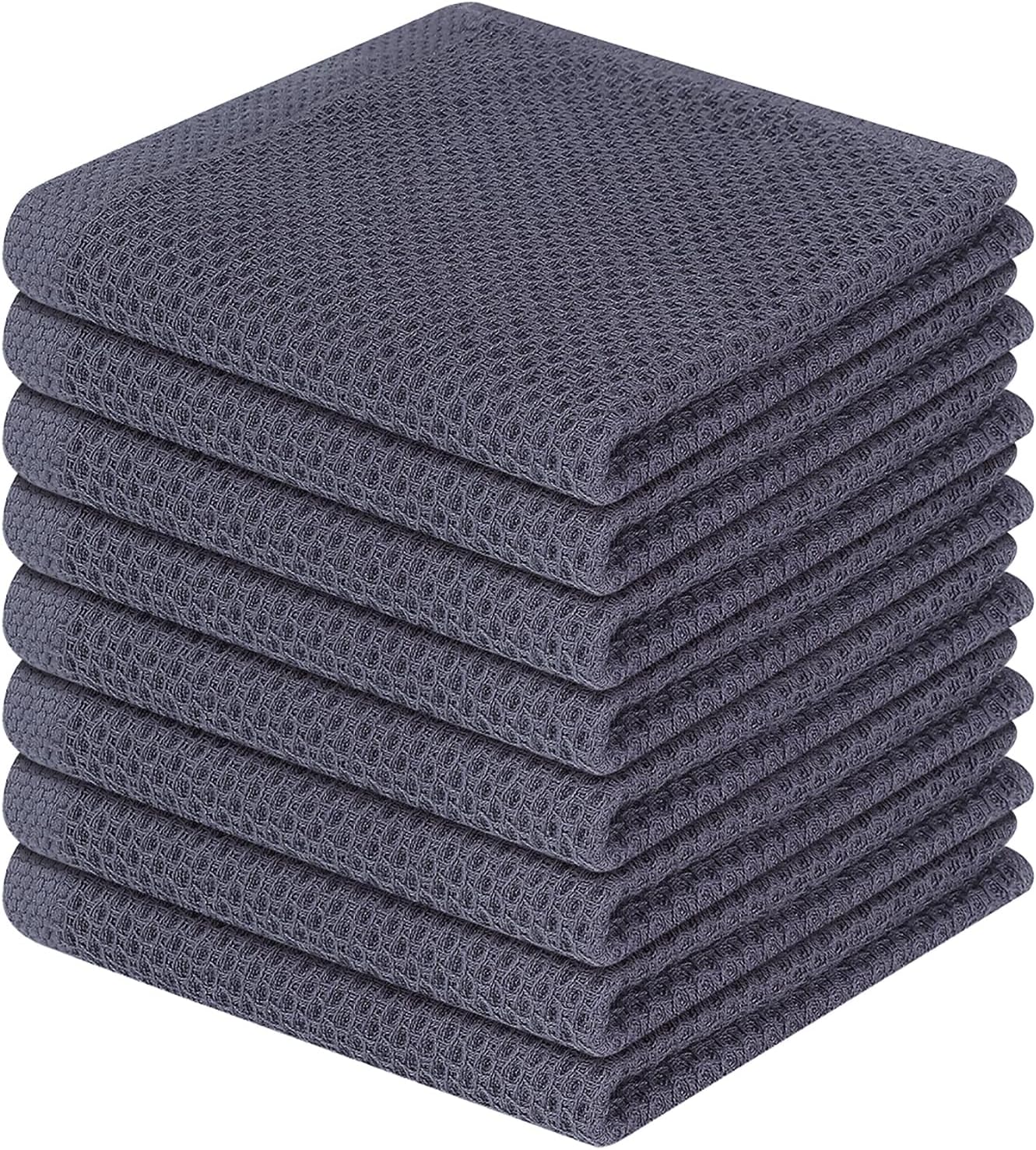 100% Cotton Waffle Weave Kitchen Dish Cloths, Ultra Soft Absorbent Quick Drying Dish Towels, 12 x 12 Inches, 6-Pack, Dark Grey