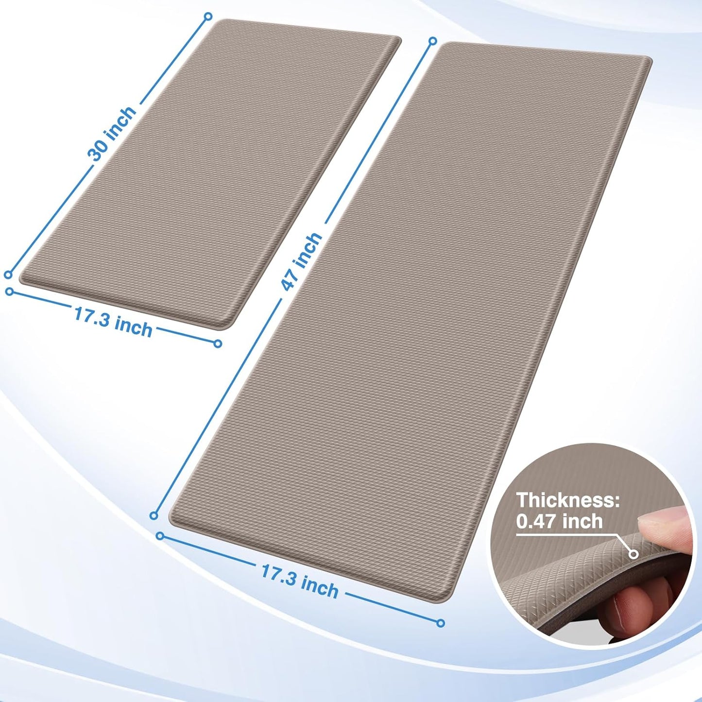 2PCS Kitchen Rugs, Cushioned Anti Fatigue Kitchen Mats for Floor, Non-Slip Standing Desk Mat, Waterproof Kitchen Rug Set for Kitchen, Floor, Office,17.3"×30"+17.3"×47",Black