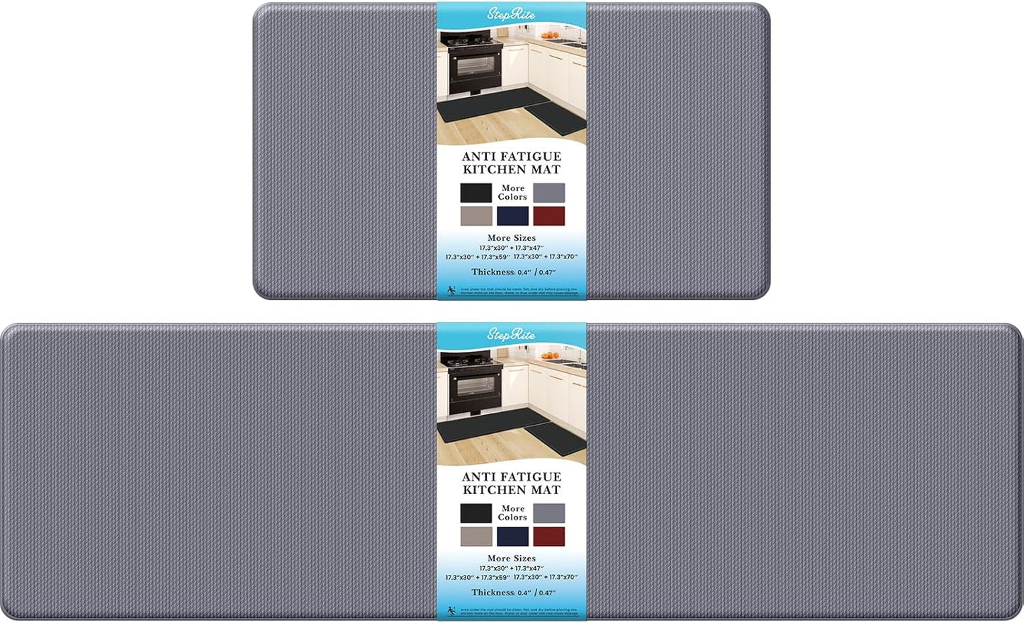 2PCS Kitchen Rugs, Cushioned Anti Fatigue Kitchen Mats for Floor, Non-Slip Standing Desk Mat, Waterproof Kitchen Rug Set for Kitchen, Floor, Office,17.3"×30"+17.3"×47",Black