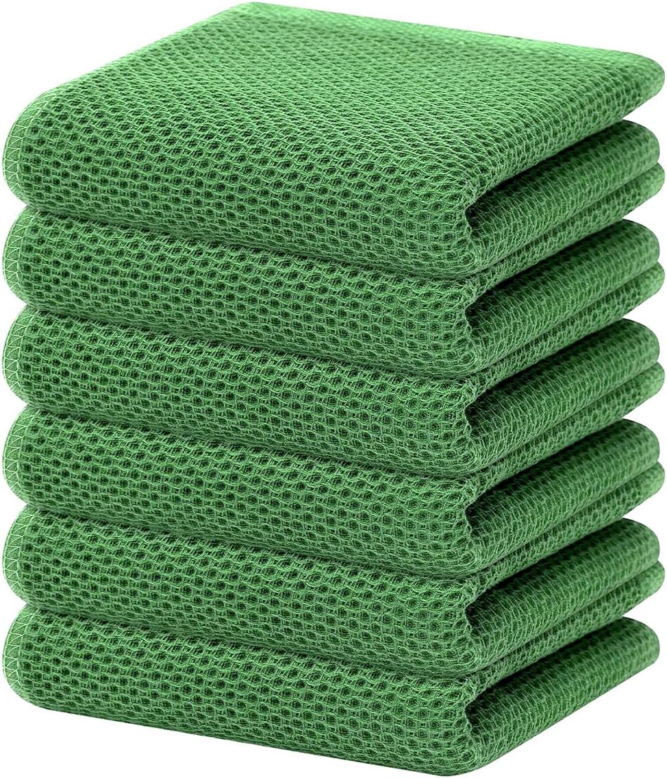 100% Cotton Waffle Weave Kitchen Dish Cloths, Ultra Soft Absorbent Quick Drying Dish Towels, 12 x 12 Inches, 6-Pack, Dark Grey