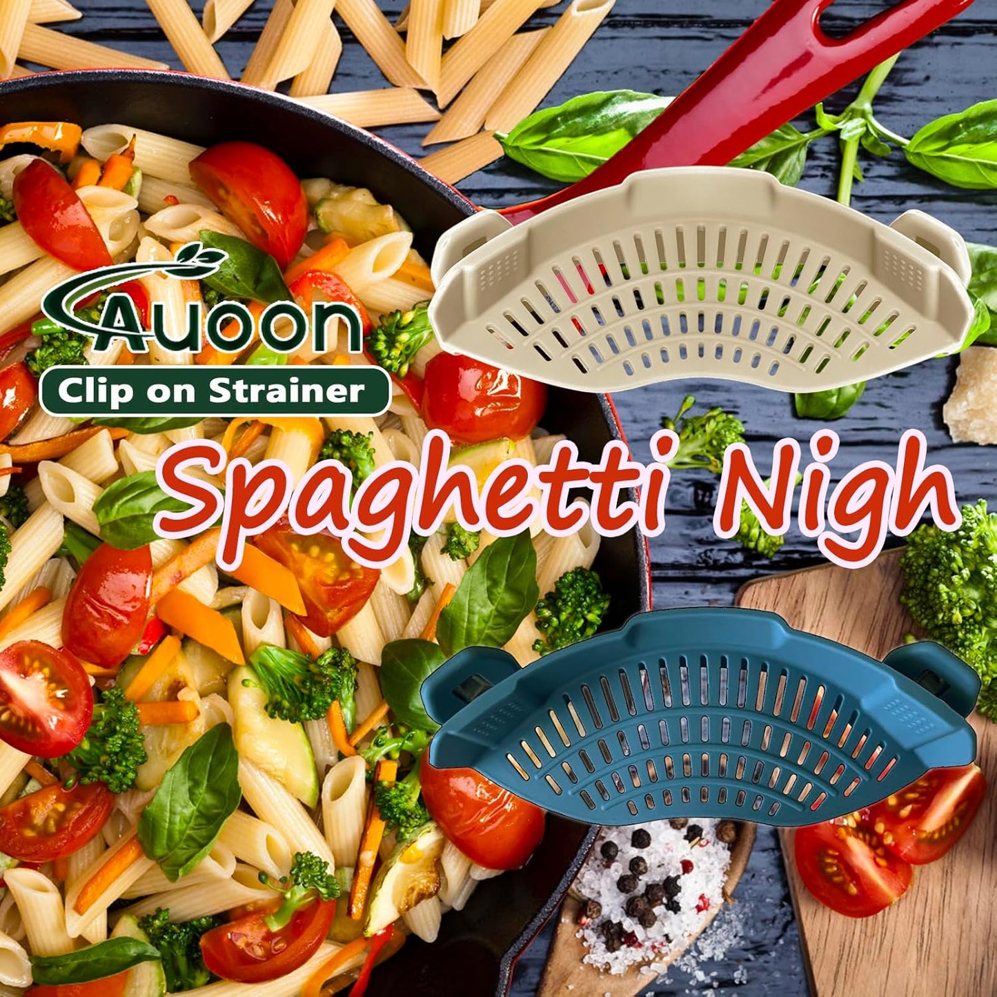 Clip On Strainer Silicone for All Pots and Pans, Pasta Strainer Clip on Food Strainer for Meat Vegetables Fruit Silicone Kitchen Colander