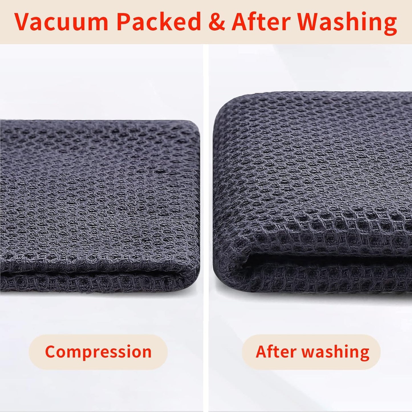 100% Cotton Waffle Weave Kitchen Dish Cloths, Ultra Soft Absorbent Quick Drying Dish Towels, 12 x 12 Inches, 6-Pack, Dark Grey