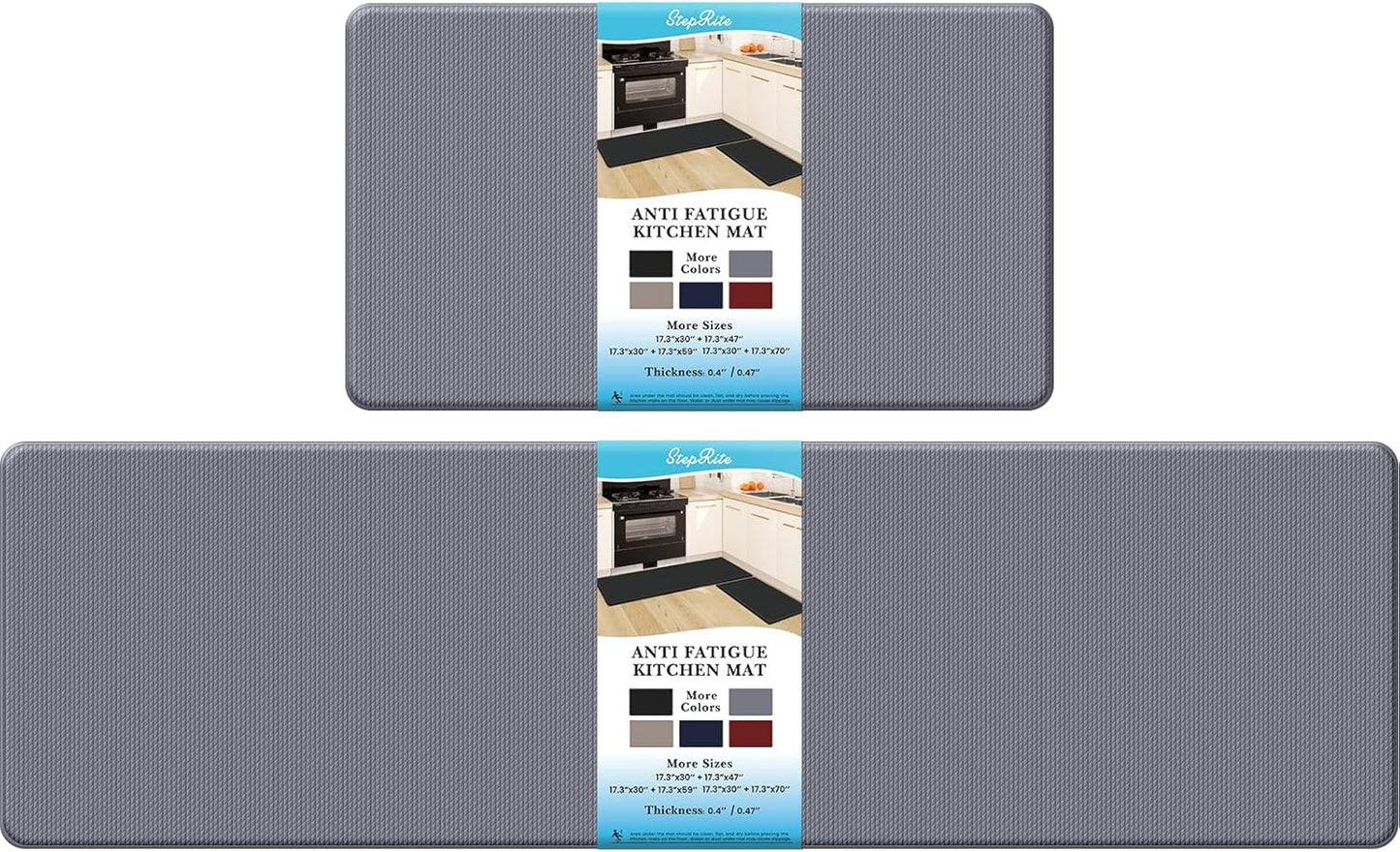 2PCS Kitchen Rugs, Cushioned Anti Fatigue Kitchen Mats for Floor, Non-Slip Standing Desk Mat, Waterproof Kitchen Rug Set for Kitchen, Floor, Office,17.3"×30"+17.3"×47",Black