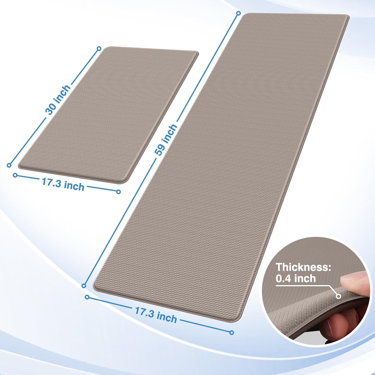 2PCS Kitchen Rugs, Cushioned Anti Fatigue Kitchen Mats for Floor, Non-Slip Standing Desk Mat, Waterproof Kitchen Rug Set for Kitchen, Floor, Office,17.3"×30"+17.3"×47",Black