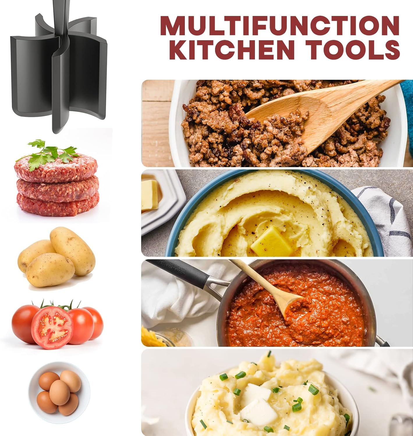 Meat Grinder, Hamburger Grinder, Masher and Burger Masher Premium Heat Resistant Burger Meat Grinder