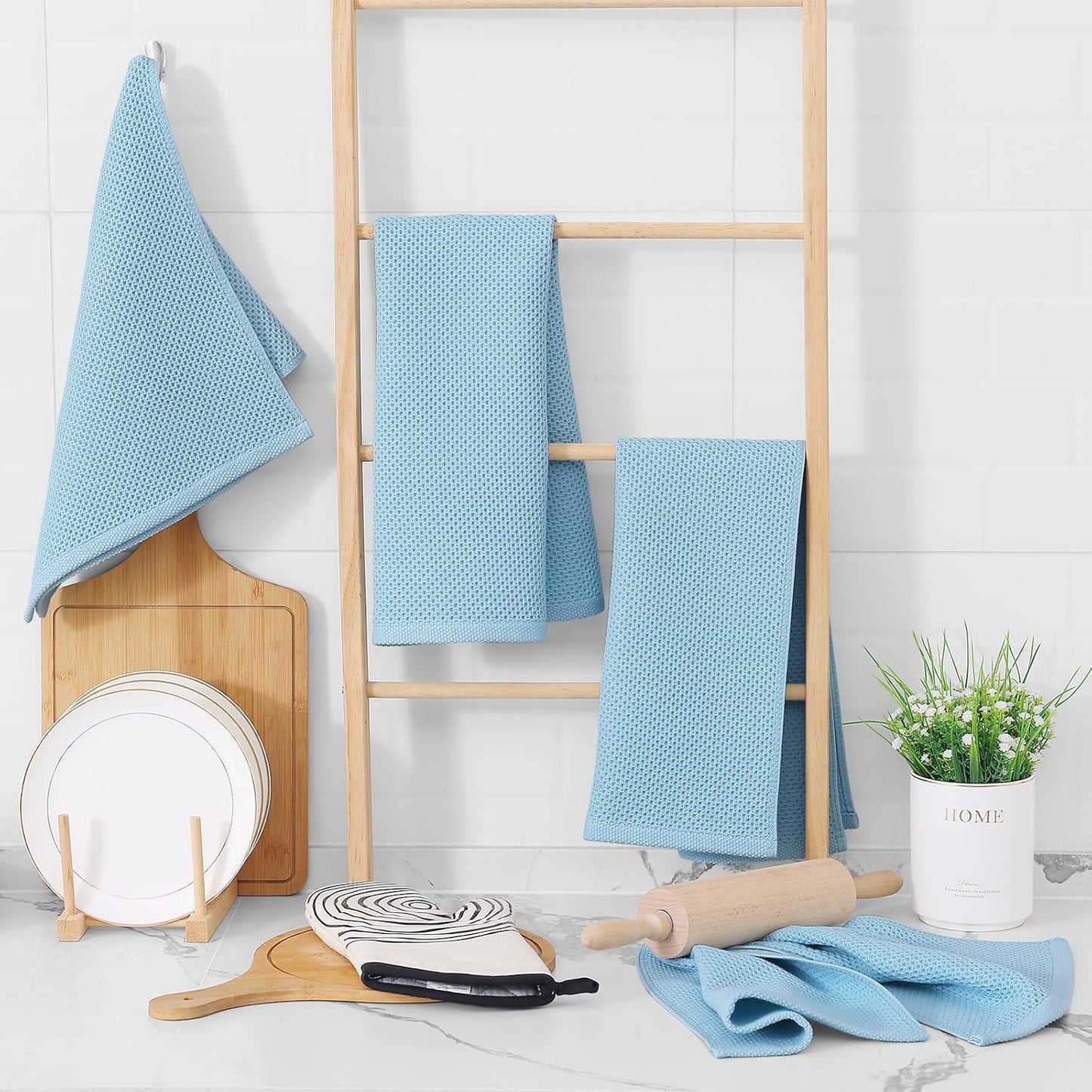100% Cotton Waffle Weave Kitchen Dish Cloths, Ultra Soft Absorbent Quick Drying Dish Towels, 12 x 12 Inches, 6-Pack, Dark Grey