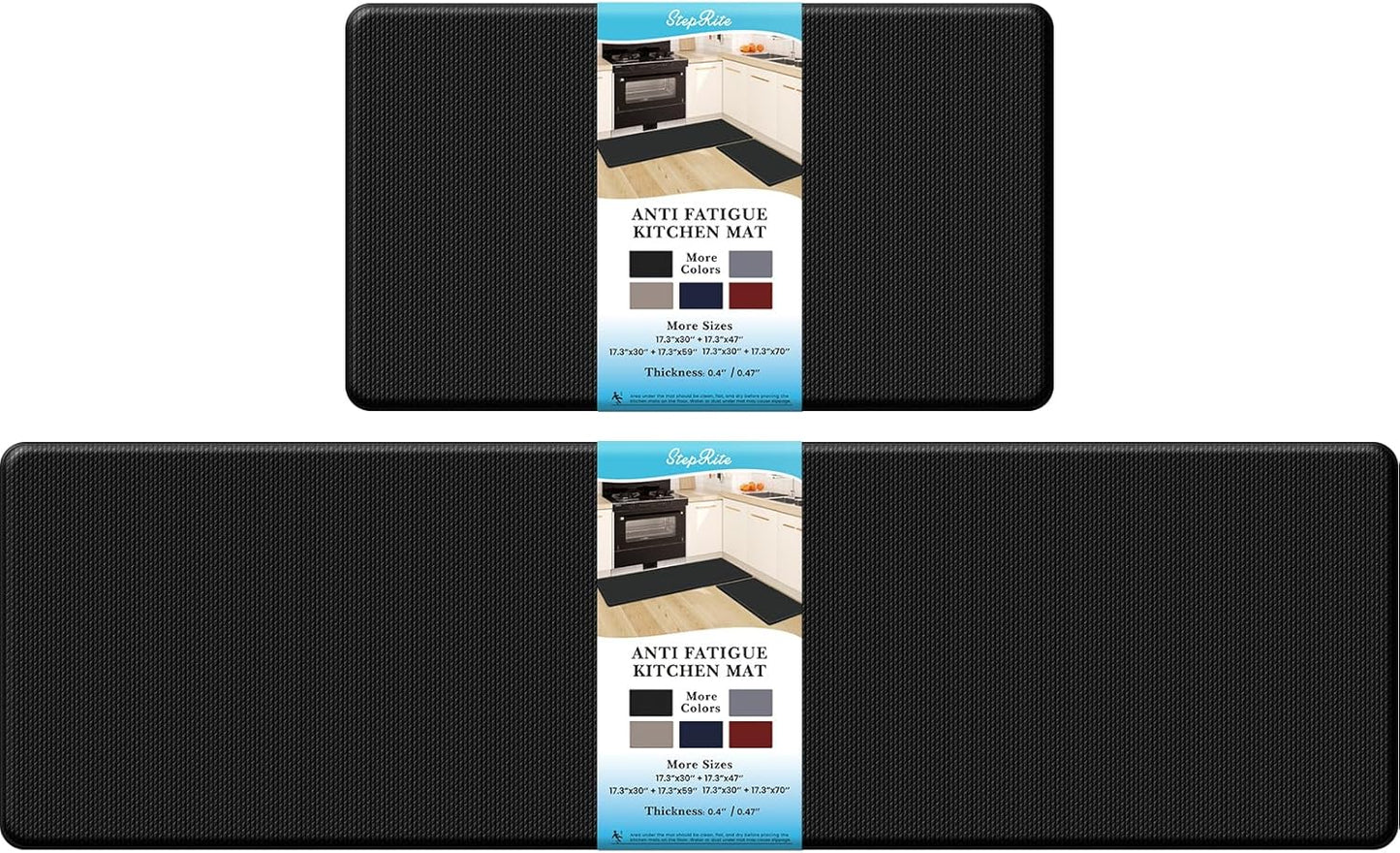 2PCS Kitchen Rugs, Cushioned Anti Fatigue Kitchen Mats for Floor, Non-Slip Standing Desk Mat, Waterproof Kitchen Rug Set for Kitchen, Floor, Office,17.3"×30"+17.3"×47",Black