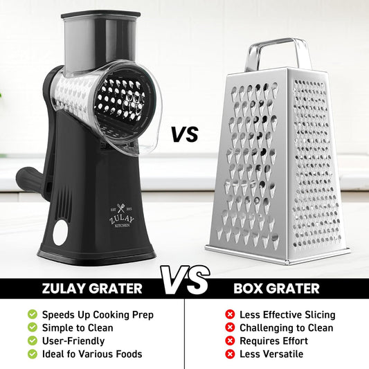Kitchen Rotary Cheese Grater 5 Blade Cheese Shredder Manual Hand Crank Cheese Grater With Reinforced Suction & 5 Interchangeable Drums - Easy to Use, Vegetable Chopper Round Slicer