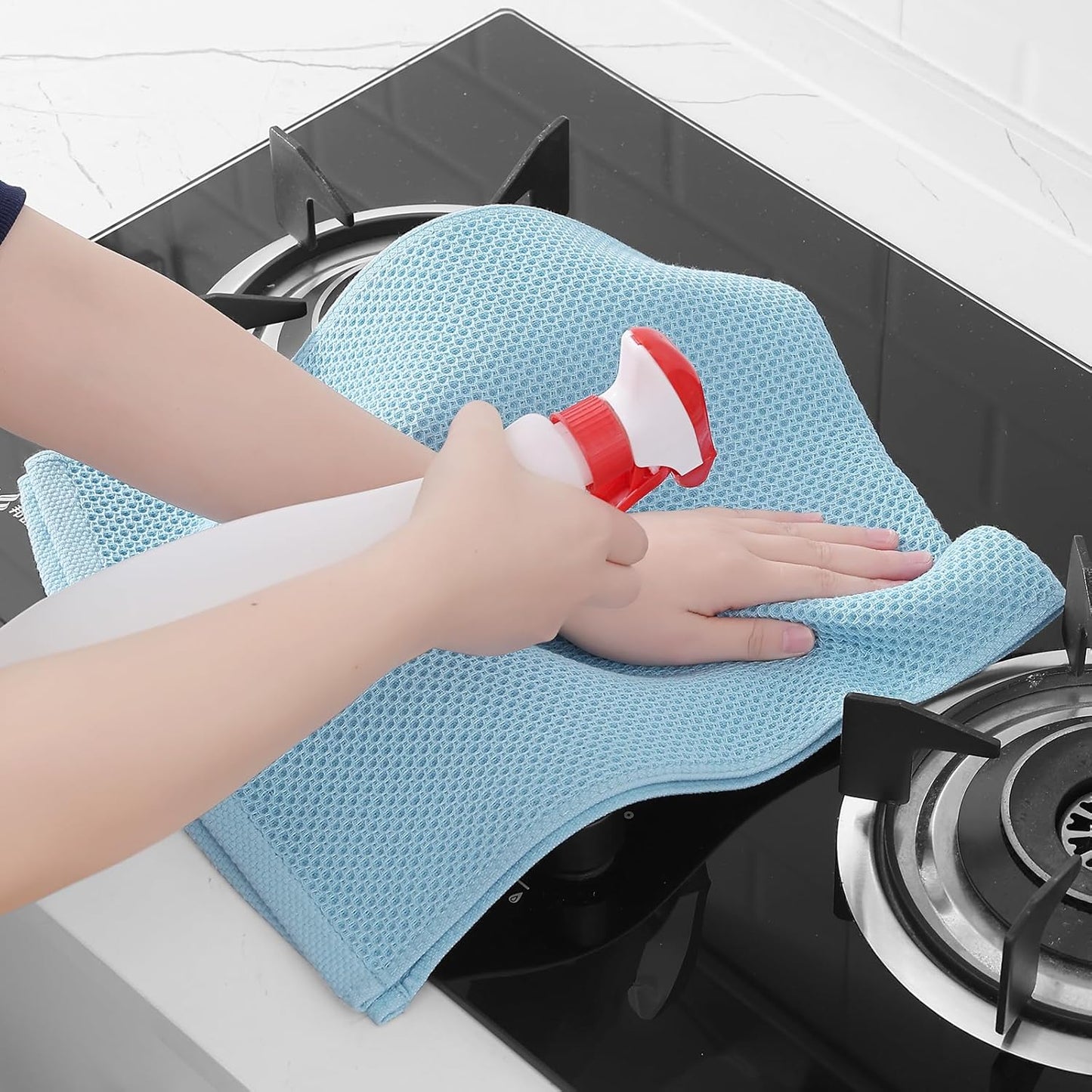 100% Cotton Waffle Weave Kitchen Dish Cloths, Ultra Soft Absorbent Quick Drying Dish Towels, 12 x 12 Inches, 6-Pack, Dark Grey