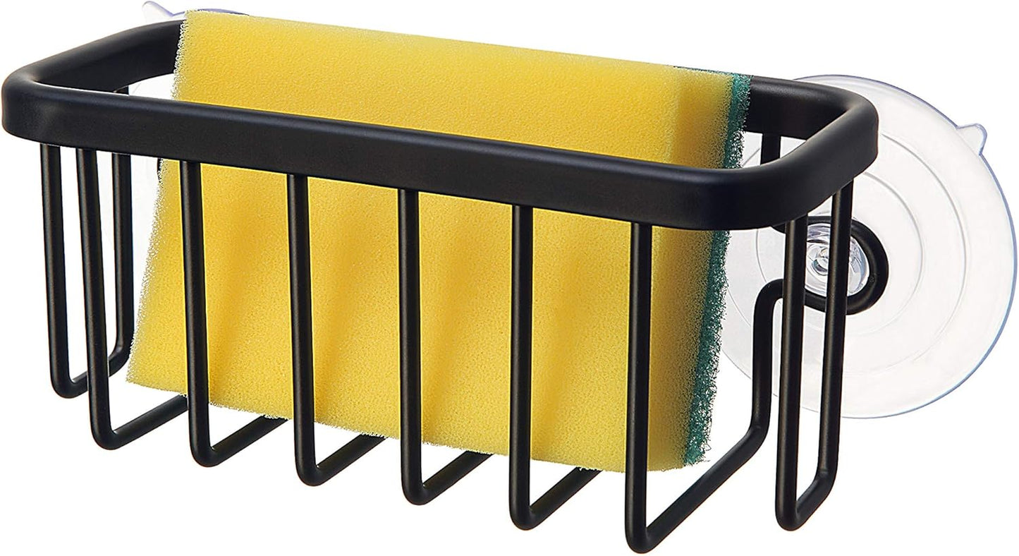 Kitchen Sink Suction Holder for Sponges, Scrubbers, Soap, Kitchen, Bathroom, 6" x 2.5" x 2.75", Aluminum (Black)