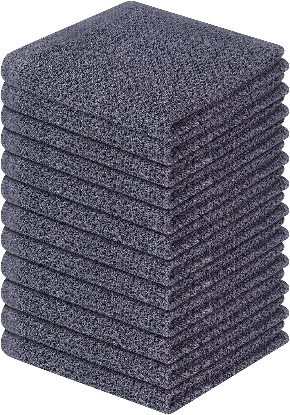 100% Cotton Waffle Weave Kitchen Dish Cloths, Ultra Soft Absorbent Quick Drying Dish Towels, 12 x 12 Inches, 6-Pack, Dark Grey